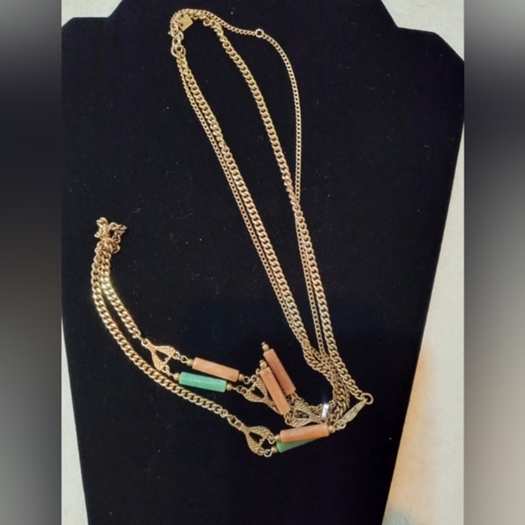 Vintage Emmons Double Strand Necklace with Green and Orange Lucite Beads 1960's - Picture 1 of 5